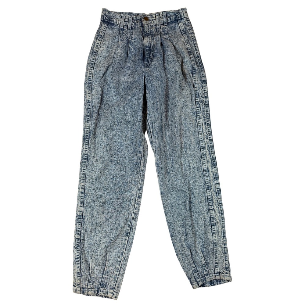 Vtg Chic Acid Wash High Waisted Pleated Mom Jeans Tapered Leg Blue Denim